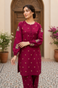 Maroon Embroidered Kurti & Flapper Set for Women