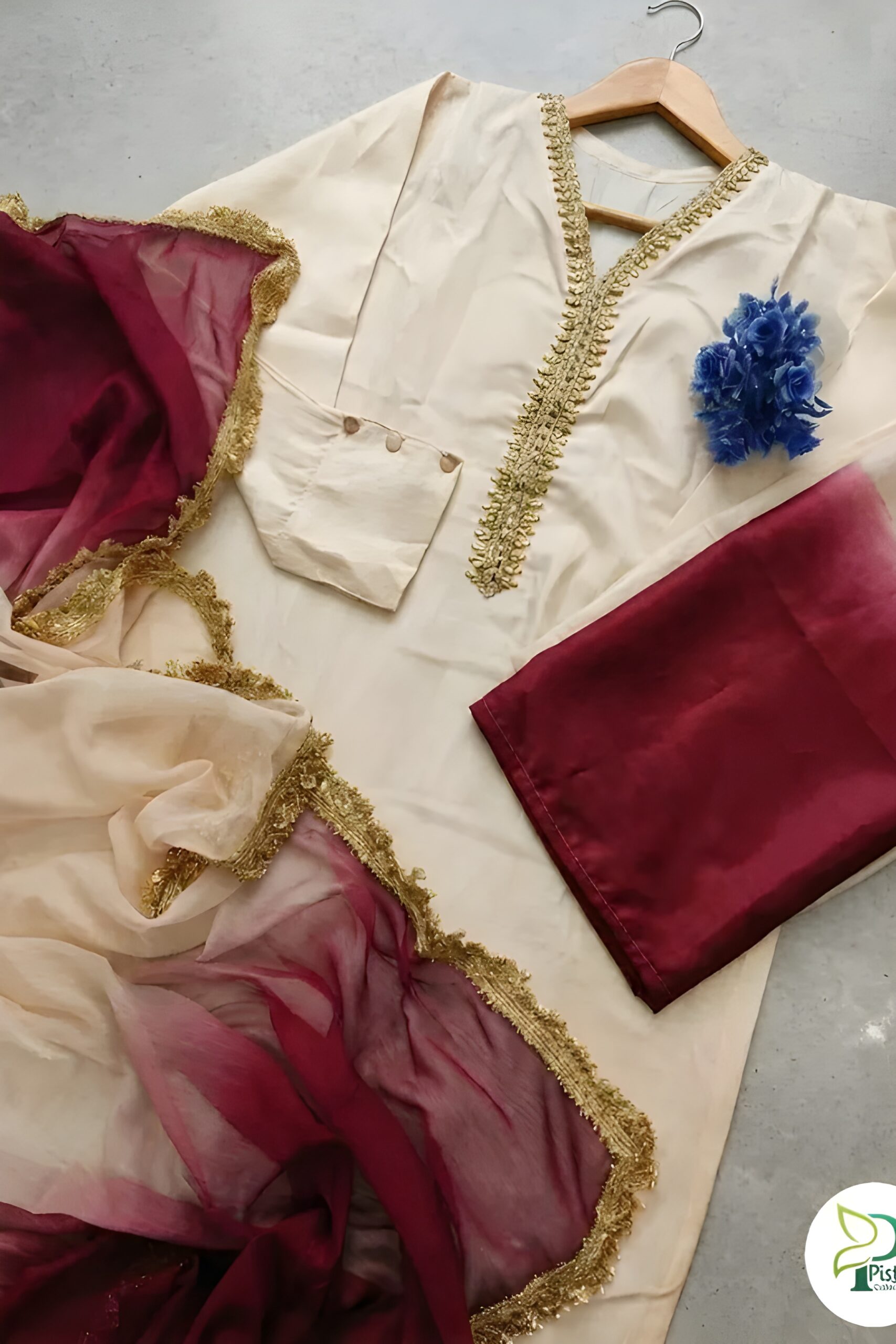 Neck Lace Work Shirt with Dye Flapper & Chiffon Tie - Image 4