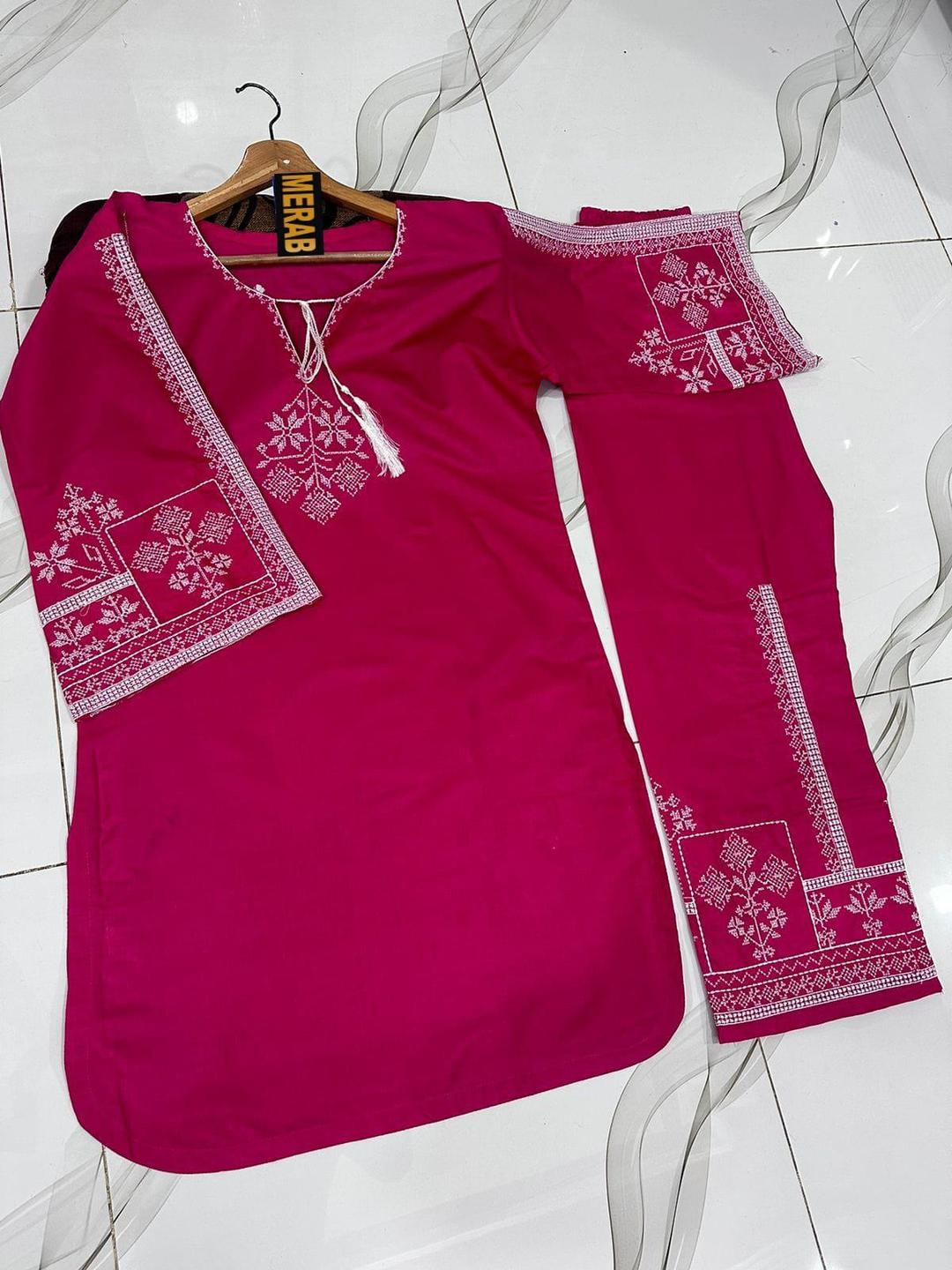 Pink Aari Embroidered Shirt 2Pcs Set - Image 3