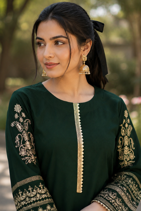 Green Shamoz Silk 2-Piece Embroidered Set - Image 2