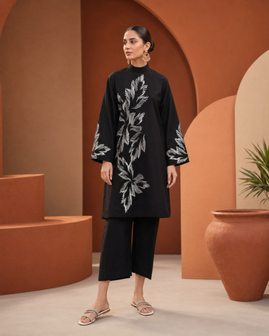 2 Pcs Women's Stitched Linen Printed Shirt And Trouser