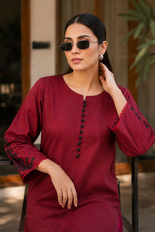 1 Pc Women's Stitched Lawn Embroidered Shirt - Image 2