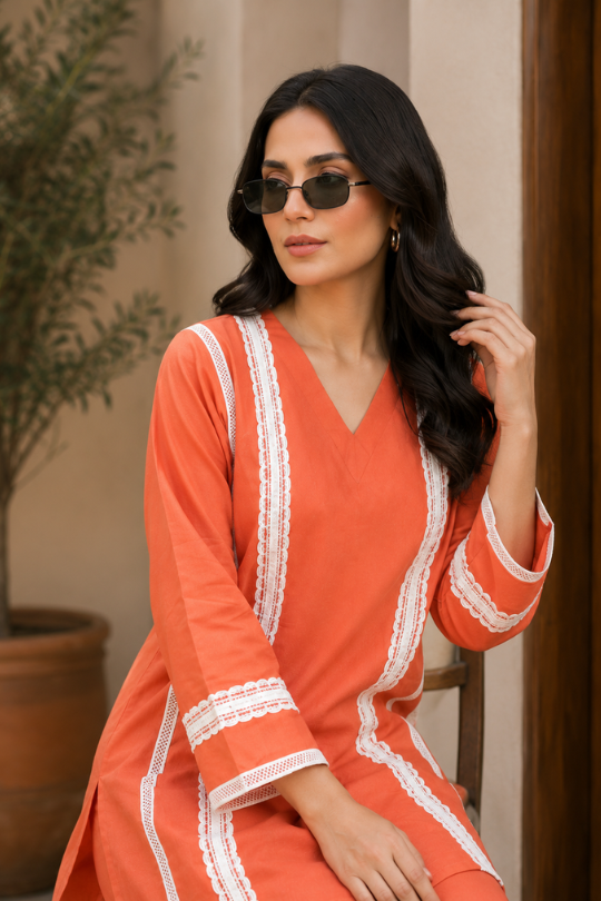 1 Pc Women's Stitched Lawn Plain Shirt - Image 2