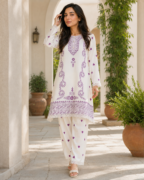 2 Pcs Women's Stitched Linen Printed Shirt And Trouser