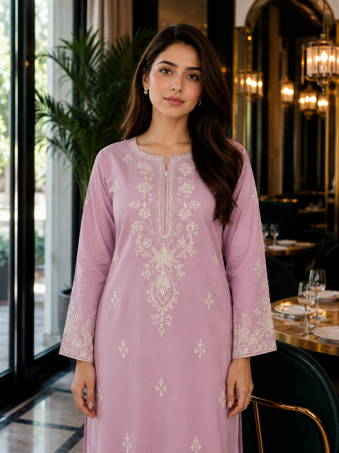 Pakistani Women's Pink Embroidered Kurta Set with - Image 2