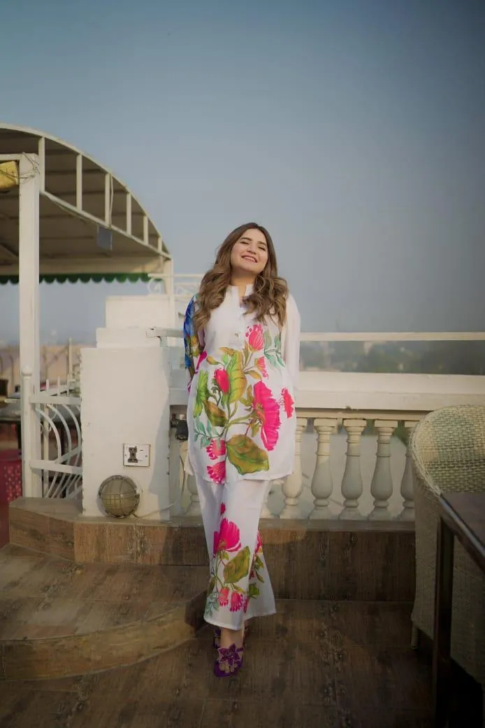 Women Georgette Printed 2Pcs Set White - Image 2