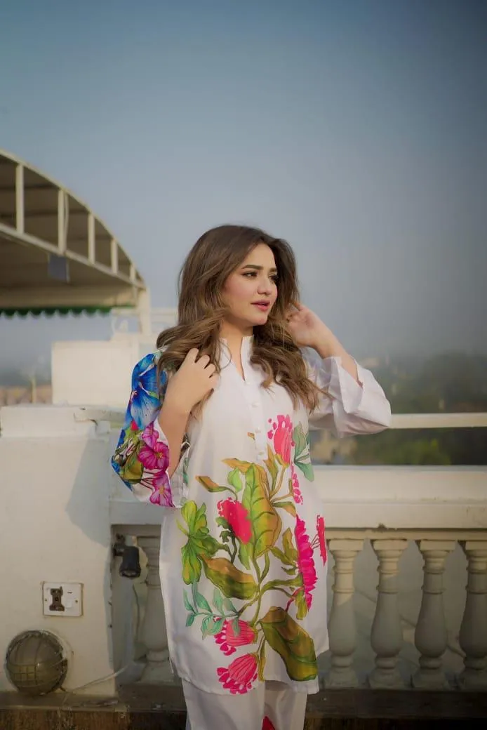 Women Georgette Printed 2Pcs Set White - Image 5