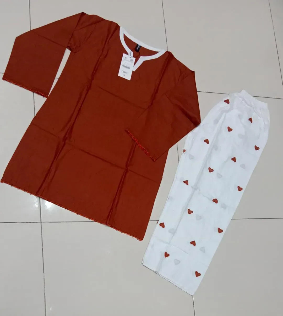 Brown Lawn Embroidered Kurta Set Medium - Image 2