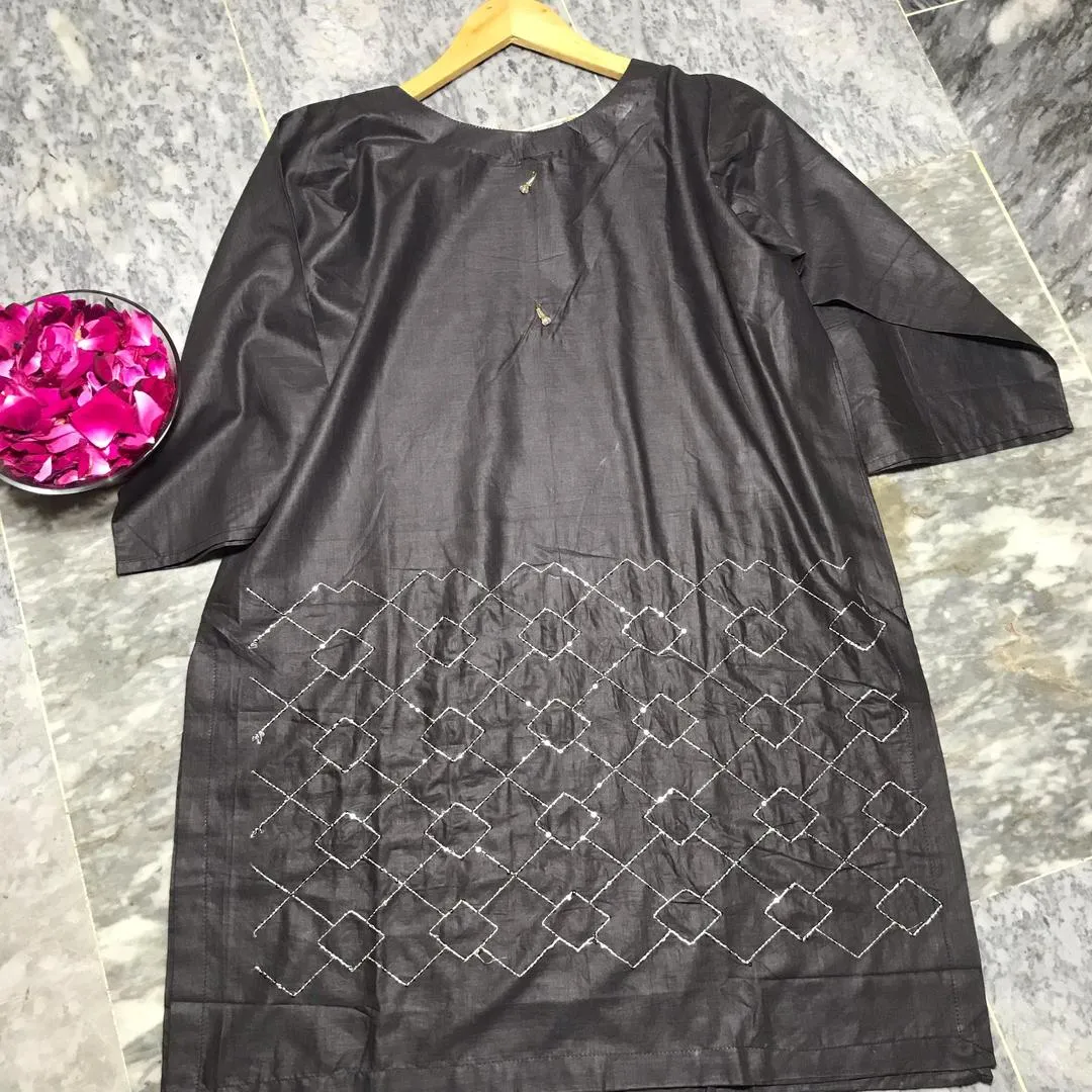 1 Pc Women's Stitched Arabic Lawn Embroidered Shirt - Image 3