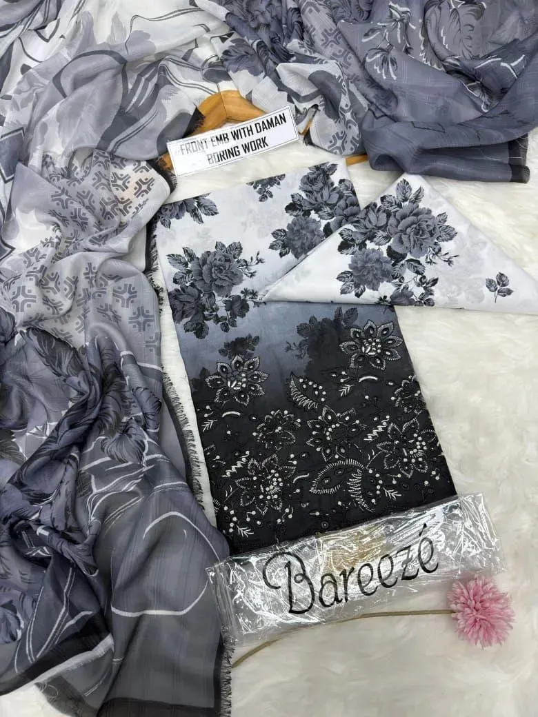 Black Printed Lawn 3Pcs Women Suit Set - Image 2