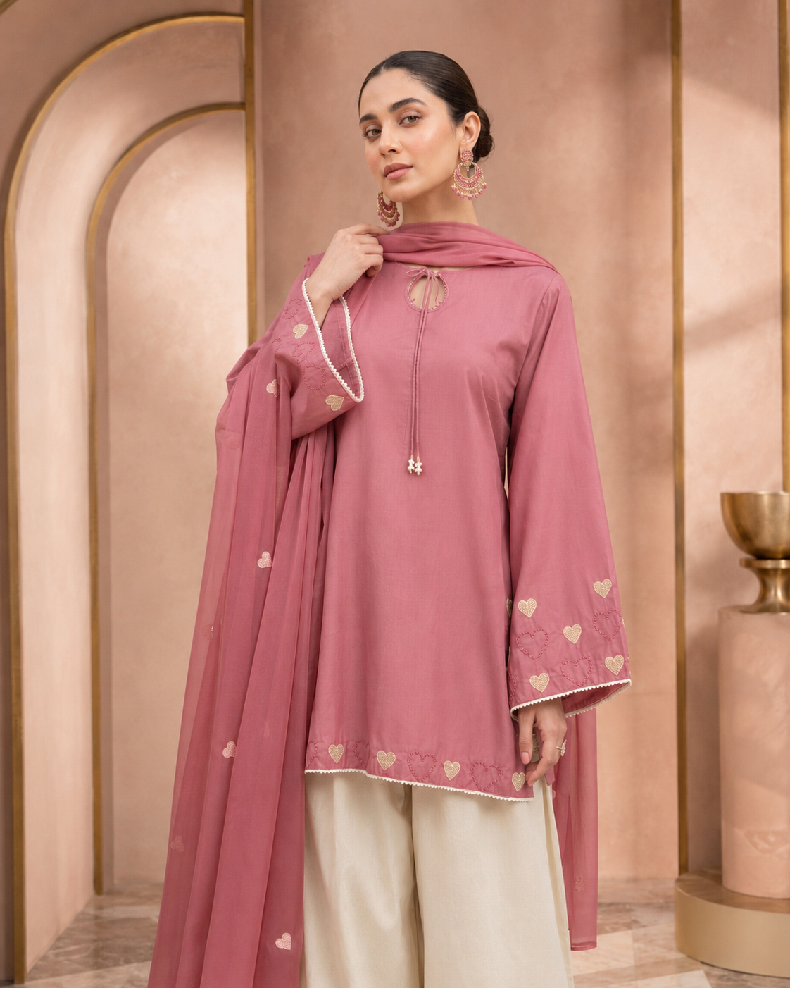 3 Pcs Women's Stitched Cotton Lawn Embroidered Suit - Image 3