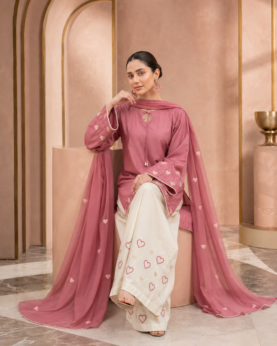 3 Pcs Women's Stitched Cotton Lawn Embroidered Suit - Image 2