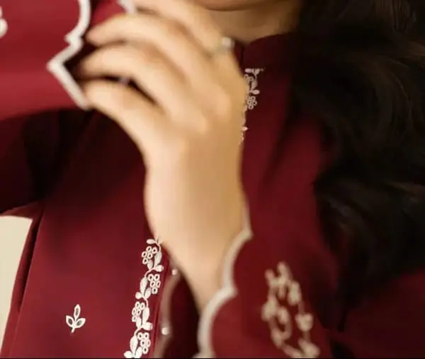 Maroon Embroidered 2 Piece Suit for Women - Image 6