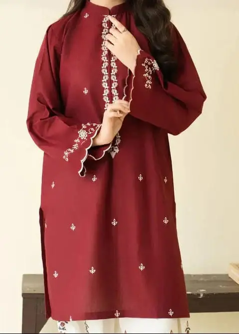 Maroon Embroidered 2 Piece Suit for Women - Image 4