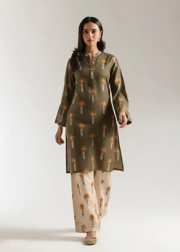Green Printed Lawn 2 Piece Suit for Women | Zarviaa - Image 3