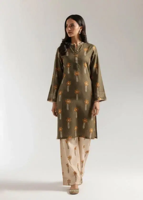 Green Printed Lawn 2 Piece Suit for Women | Zarviaa - Image 2
