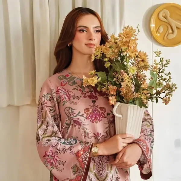 Women's Printed Lawn Suit 2 Pcs | Pink Printed Suit - Image 4