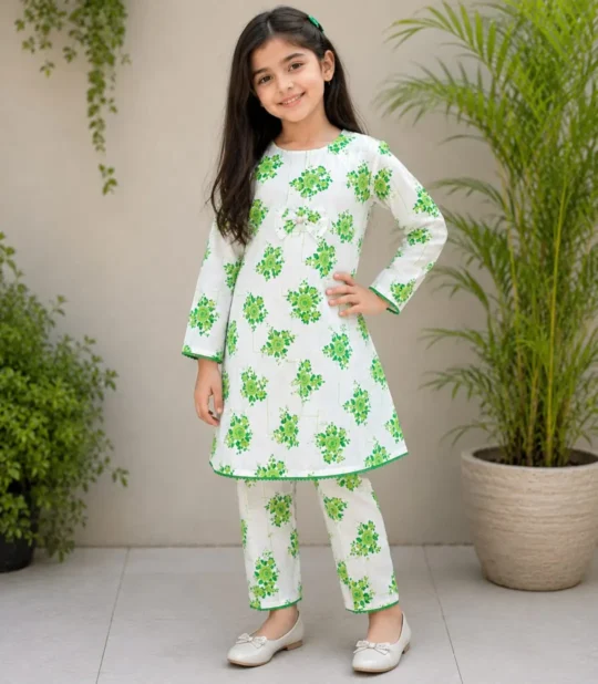 Girls 14 August Independence Day Frock | 2 Pcs Green Outfit