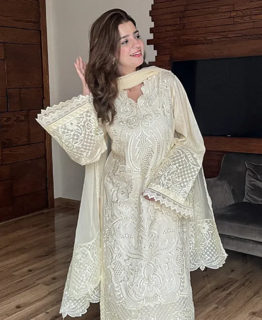 Butter Beige 3 Piece Lawn Cotton Suit for Women | Zarviaa