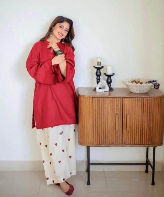 Maroon Linen 2 Piece Suit for Women