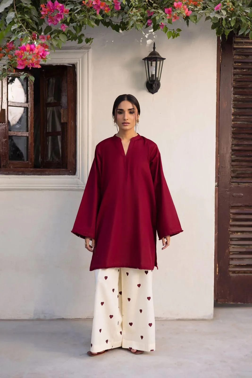 Maroon Linen 2 Piece Suit for Women - Image 4