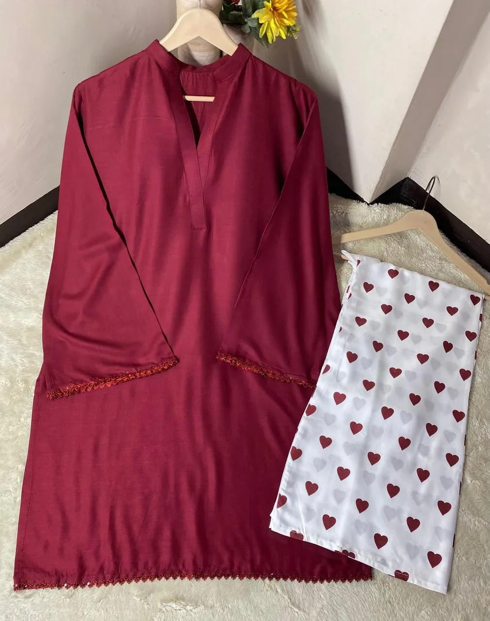 Maroon Linen 2 Piece Suit for Women - Image 5