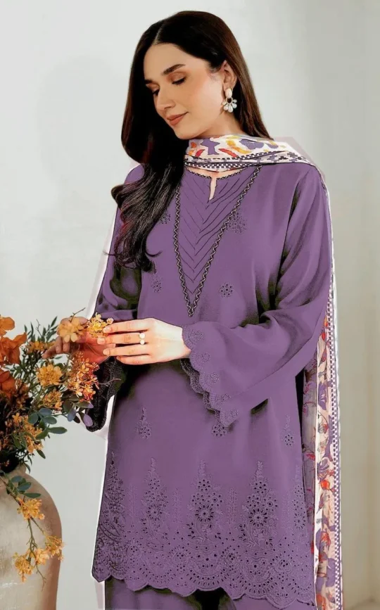 Purple Chikankari Lawn 3-Piece Suit for Weddings Eid