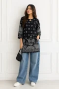 Black Block Printed Linen Shirt for Women | Zarviaa