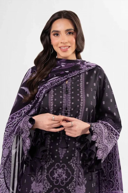 Purple Printed 3-Piece Karandi Suit for Women