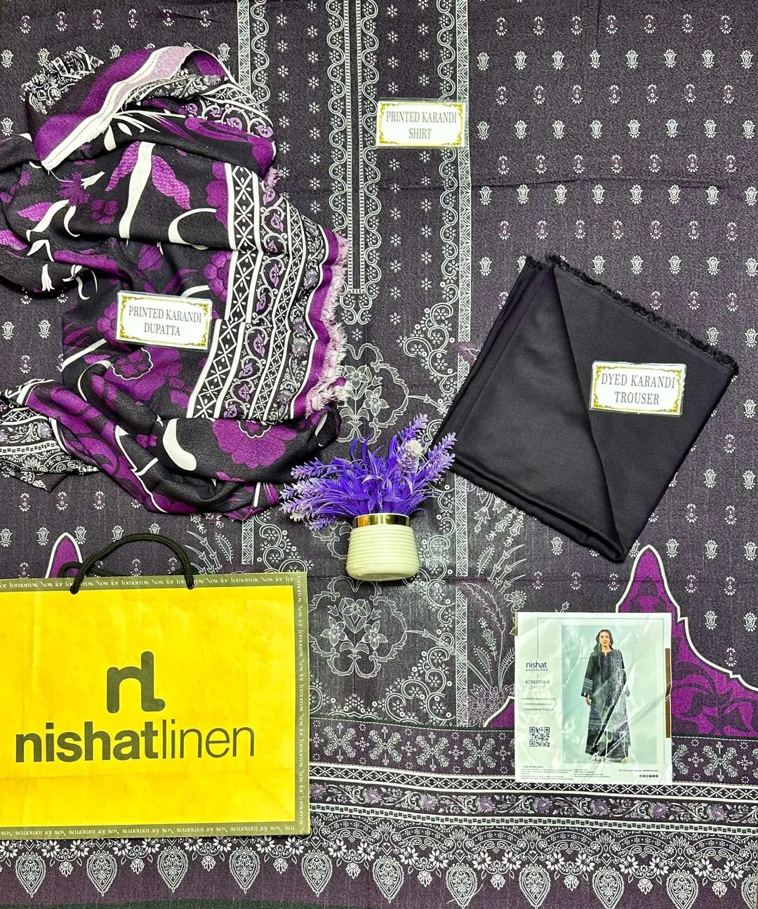 Purple Printed 3-Piece Karandi Suit for Women - Image 3
