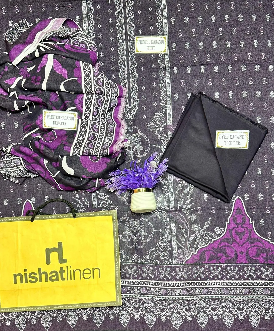 Purple Printed 3-Piece Karandi Suit for Women - Image 4