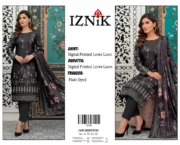3 Piece Printed Lawn Suit Grey Eid Wear