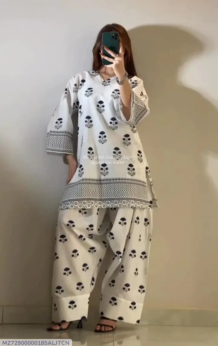 2 Pcs Women's Stitched Grip Printed Suit | Zarviaa
