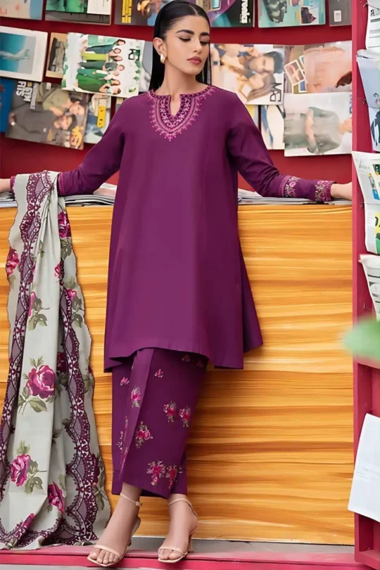 3 Pcs Women's Unstitched Embroidered Suit