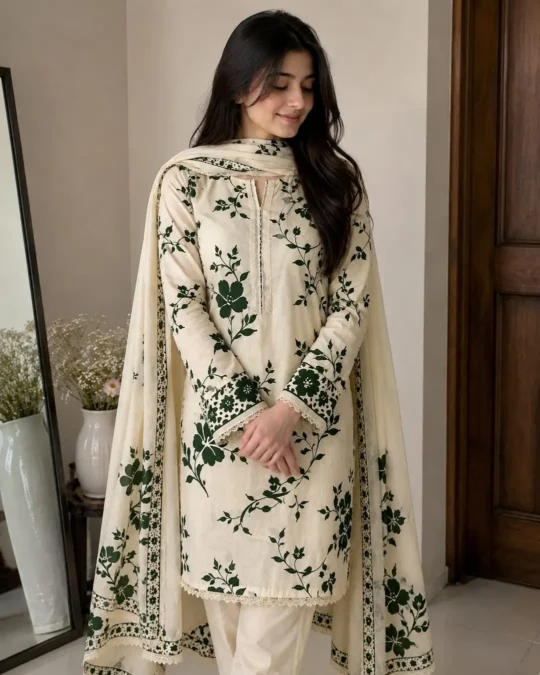 3 Pcs Women's Unstitched Printed Suit